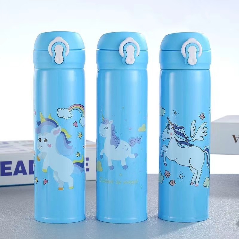 Cute cartoon kids unicorn drink water bottles stainless steel double wall vacuum insulated bottle for school