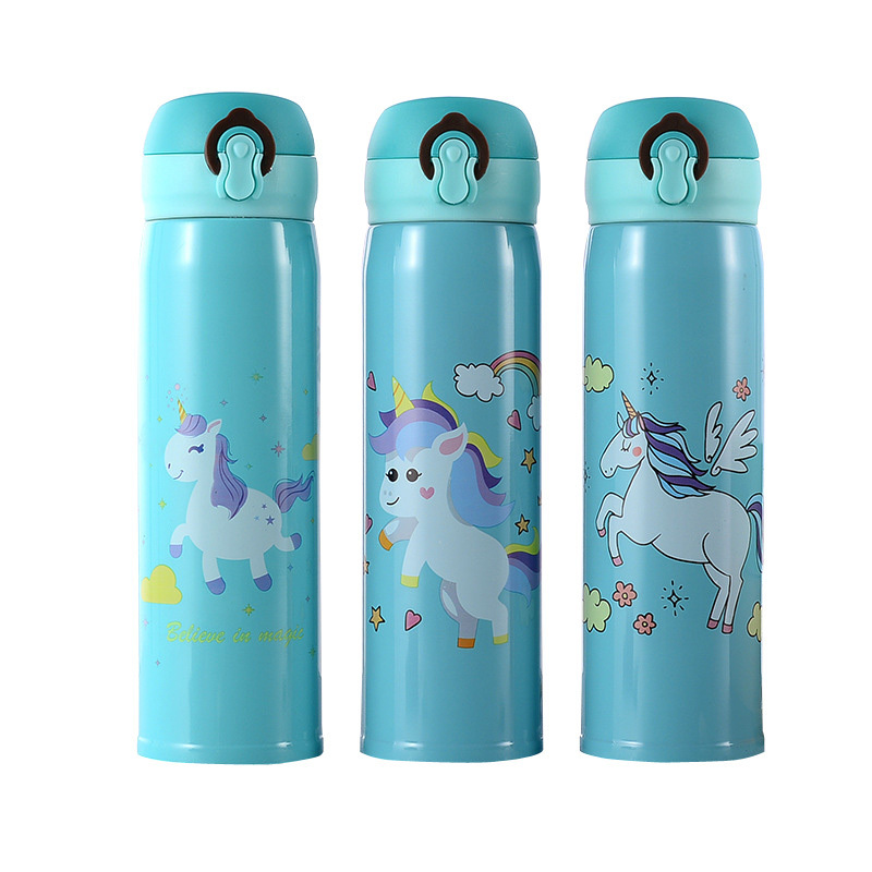 Cute cartoon kids unicorn drink water bottles stainless steel double wall vacuum insulated bottle for school