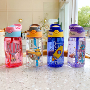 480ml Kids Water Bottles with Straw Creative Cartoon Baby Cup Leakproof Plastic Water Bottles Portable Water Bottle for Children