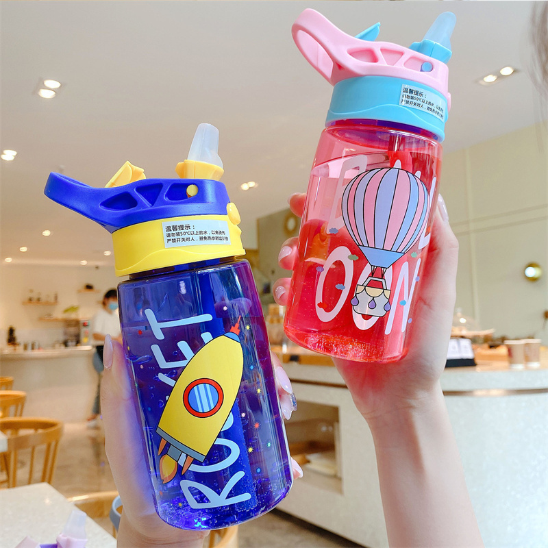 480ml Kids Water Bottles with Straw Creative Cartoon Baby Cup Leakproof Plastic Water Bottles Portable Water Bottle for Children