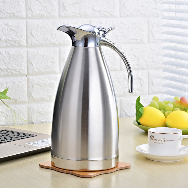 1.5L/2L Stainless Steel thermos Silver Coffee Pot Vacuum Insulation Flasks Thermos Bottles with Press Button and Handle