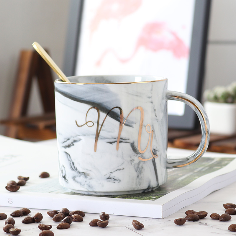 Feiyou shoutao custom ceramic marble cup mr and mrs couple mug marbl gold rim cup couple coffee mug with handle for love gift