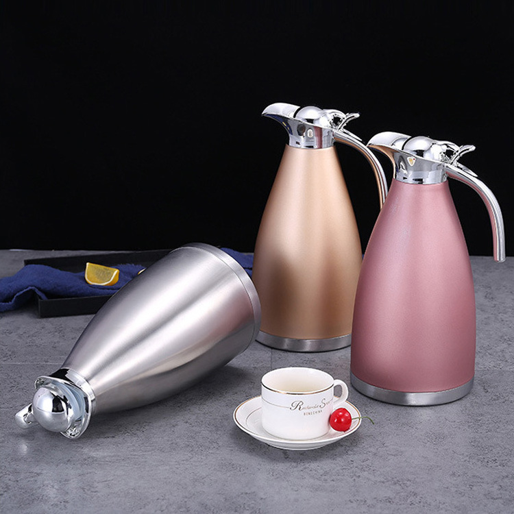 1.5L/2L Stainless Steel thermos Silver Coffee Pot Vacuum Insulation Flasks Thermos Bottles with Press Button and Handle