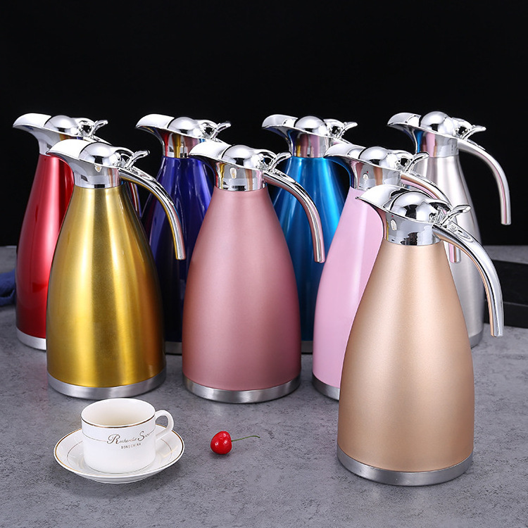 1.5L/2L Stainless Steel thermos Silver Coffee Pot Vacuum Insulation Flasks Thermos Bottles with Press Button and Handle