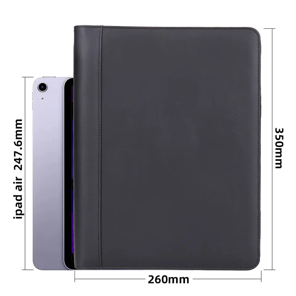 Wholesale Black Smooth PU Leather Document Bag Conference Binder A4 Folder Portfolio for Men