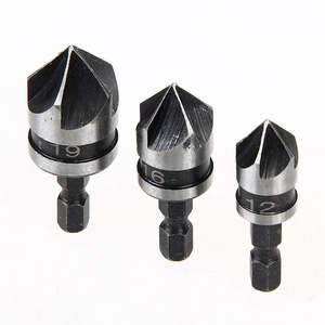 3PC HCS Countersink Bore Chamfer Bit Set 12mm 16mm 19mm 5 Flutes 90 Degree 1/4'' Hex Shank Countersink Drill Bit for Wood Plasti