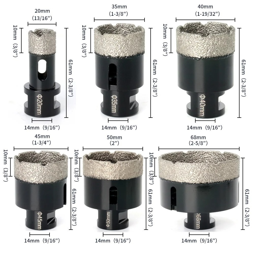 Vacuum Brazed M14 Diamond Tools Cutting Bit Dry Tile Hole Saw Diamond Core Drill Bits Set For Granite Stone