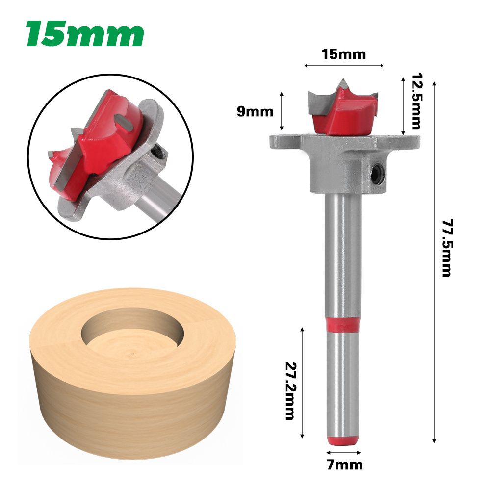 5Pcs Adjustable Woodworking Centering 15-35Mm Carbide Cobalt Steel Hinge Wood Bore Hole Boring Forstner Drill Bit for Wood