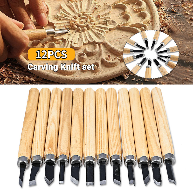 Woodworking Wood Carving Tools Set of 12 Chisels Gouges and Woodworking Chisel Set Razor Sharp Steel Blades