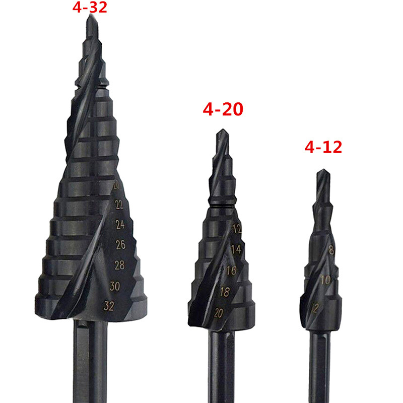 3PCS Spiral Flutes Black Oxide  High Speed Steel Bits HSS Step Drill Bit Set