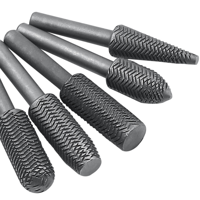 5pcs 6mm Shank Rotary Steel File Rasp Wood Drill Bits Burrs Metal Grinding Grooved Sanding Engraving Milling Polish Tool