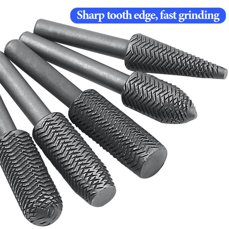 5pcs 6mm Shank Rotary Steel File Rasp Wood Drill Bits Burrs Metal Grinding Grooved Sanding Engraving Milling Polish Tool