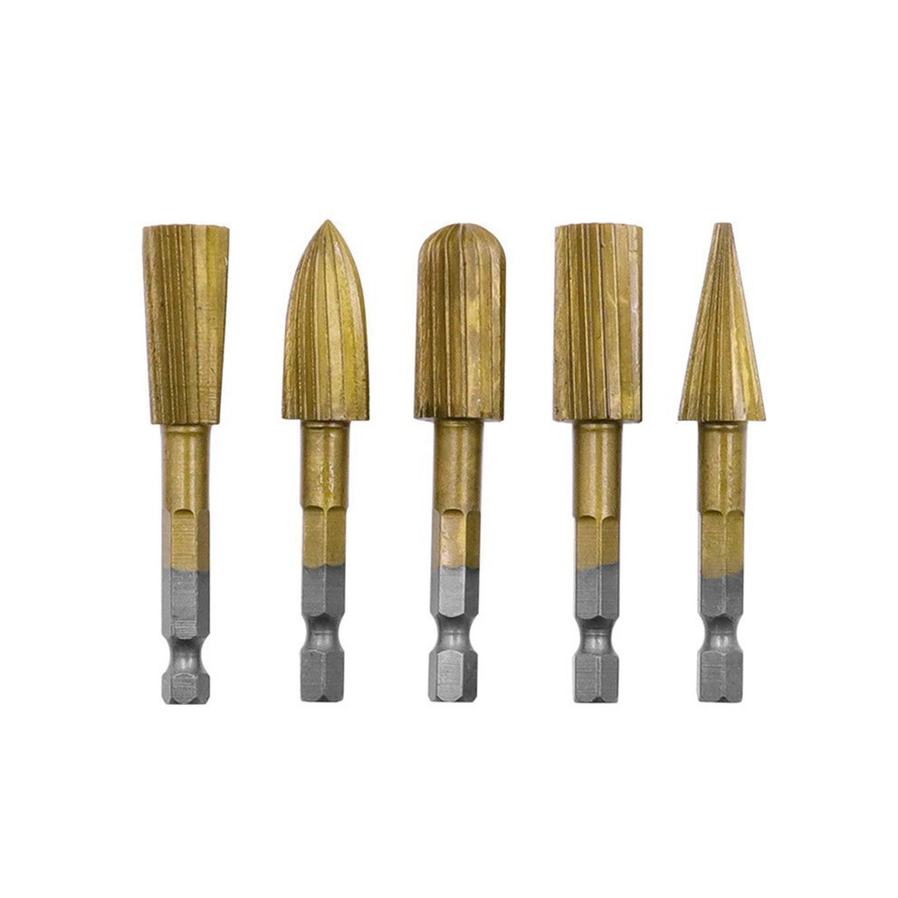 5pc 6.3mm Hexagonal Handle File Rasp Drill Bit Wood Metal Polishing Woodworking Rotary Burr Set Rotary Rasp File