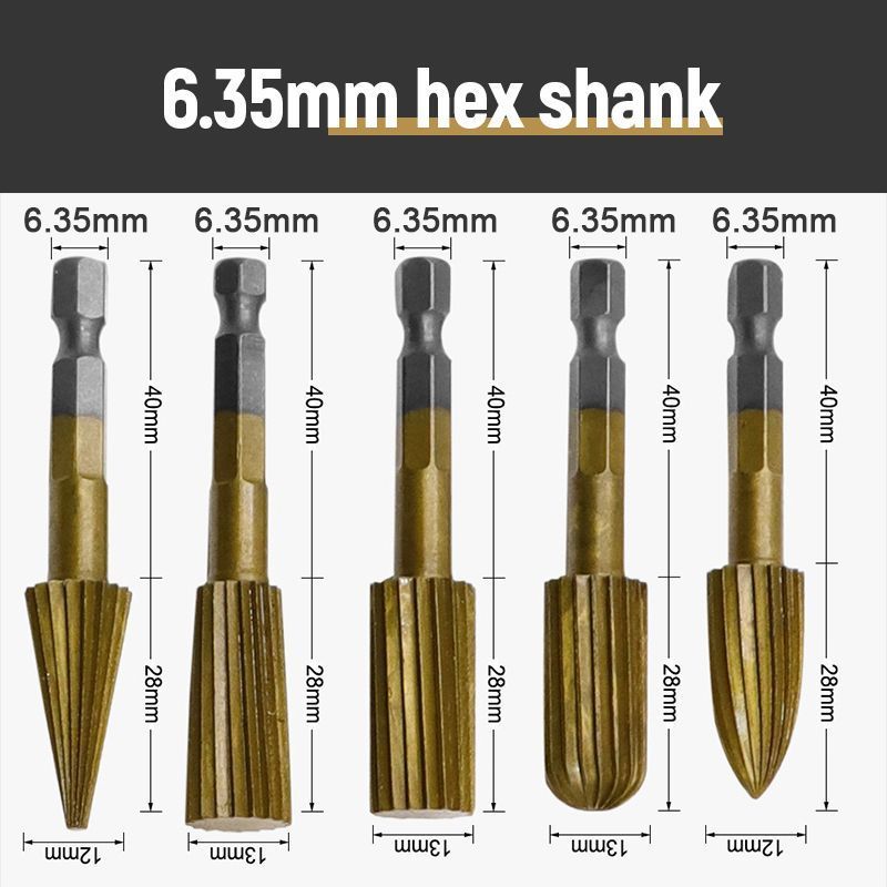 5pc 6.3mm Hexagonal Handle File Rasp Drill Bit Wood Metal Polishing Woodworking Rotary Burr Set Rotary Rasp File