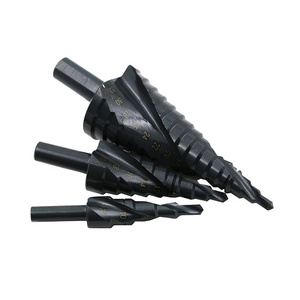 3PCS Spiral Flutes Black Oxide  High Speed Steel Bits HSS Step Drill Bit Set