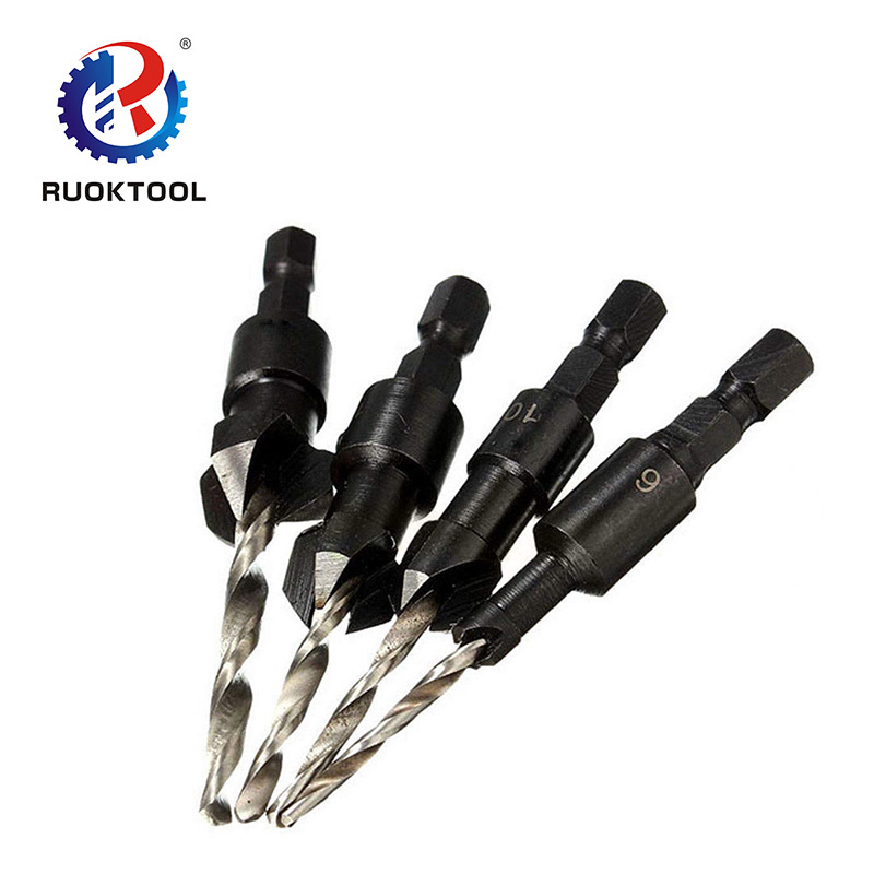 4pcs Hex Shank Tct Cone Carbide Tipped Wood Countersink Drill Bit For Wooding Screw