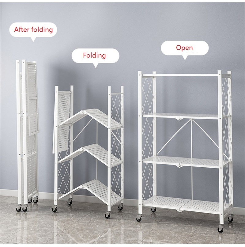 J2078 High Quality 3 Tier Kitchen Utility Trolley Cart Shelf Storage Foldable Cart Trolley Storage With Lockable Wheels