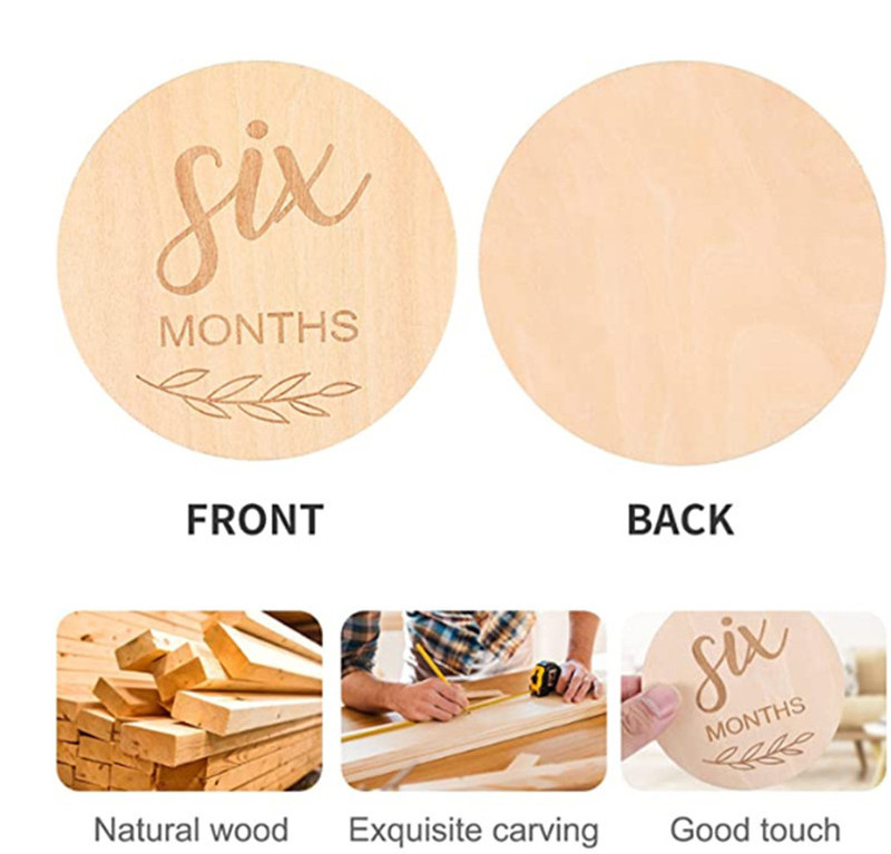 Y8003 Handcrafted Unisex Reversible Laser Engraved Baby Monthly Milestone Pearhead Wooden Circles Discs Cards