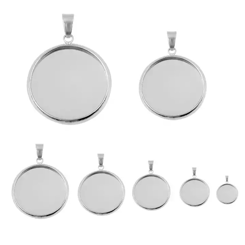 Y5716 Stainless Steel Round Blank Bezel Pendant Trays Cabochon Settings for DIY Jewelry Making