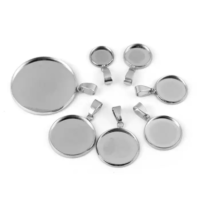 Y5716 Stainless Steel Round Blank Bezel Pendant Trays Cabochon Settings for DIY Jewelry Making