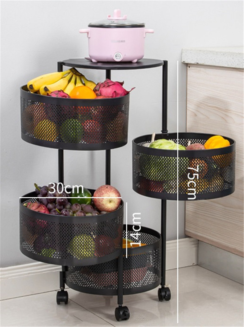 J2051 Kitchen Rotating Storage Shelves Rack With 5-Tier Metal Multi Layer Removable Basket Shelf Organizer Rolling Wheels