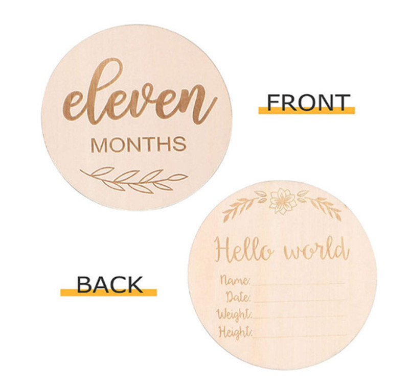 Y8003 Handcrafted Unisex Reversible Laser Engraved Baby Monthly Milestone Pearhead Wooden Circles Discs Cards