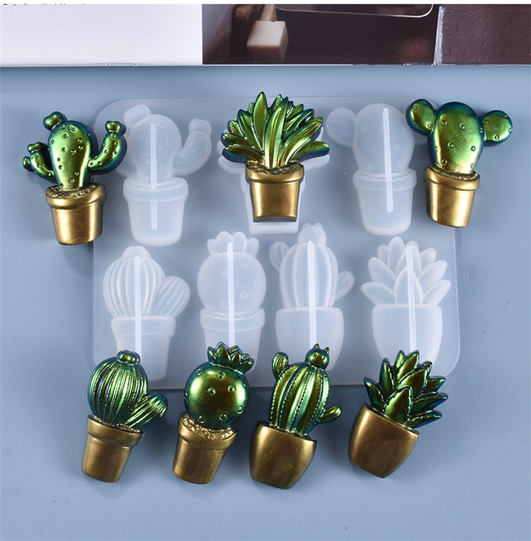 Y1826  DIY 7 PCS Mini Cactus Crystals Silicone Mold for Ornaments Decorating Crafting