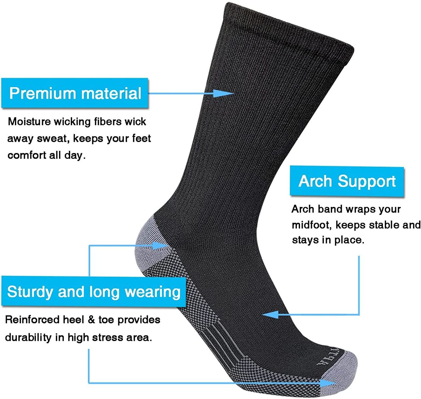 Men's Moisture Control Cushioned Crew Work Boot Socks Cotton Moisture Crew Boot Labor Protection Safety Work Socks