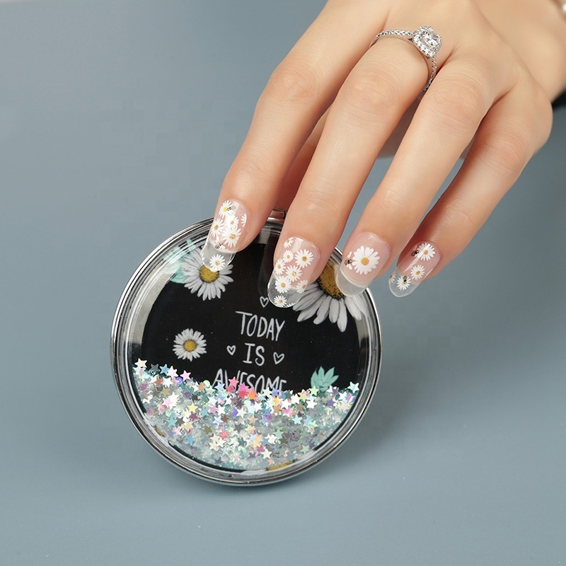 Korean girl decoration removable transparent flower daisy nail sticker eco friendly beautiful white little daisy nail stickers