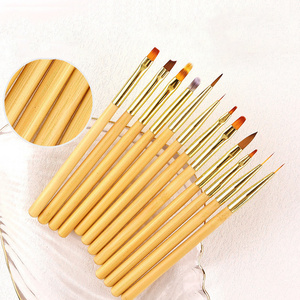 Professional Nylon Hair Nail Brush Bamboo Handle Gel Nail Painting Design Liner Brush Pen Set