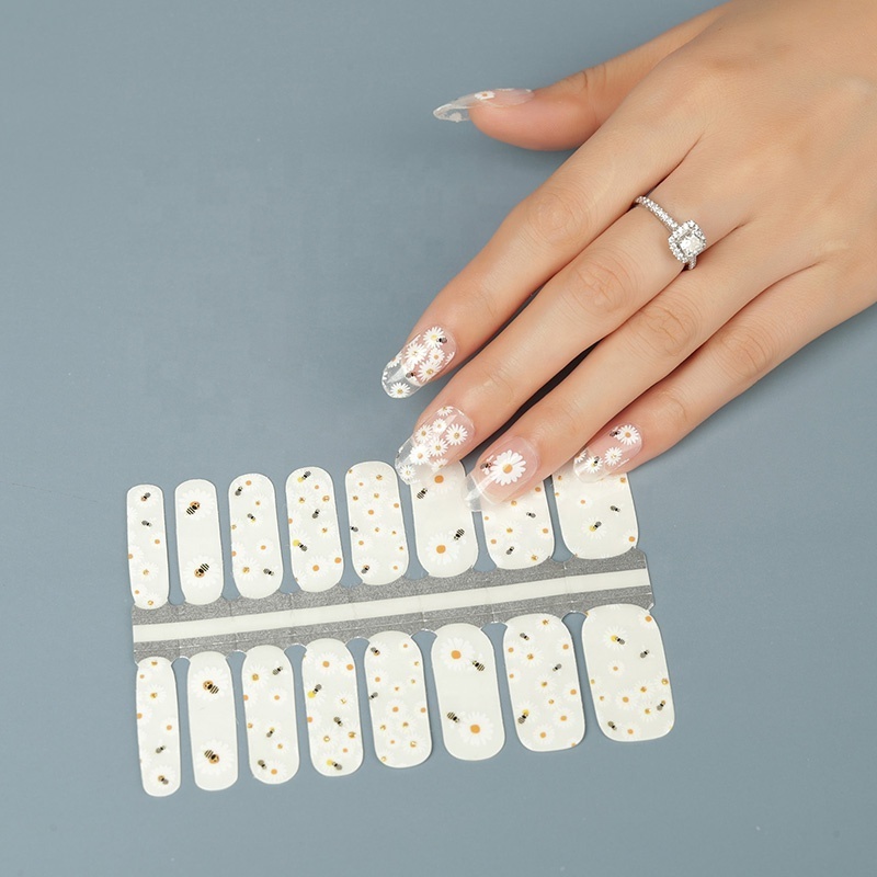 Korean girl decoration removable transparent flower daisy nail sticker eco friendly beautiful white little daisy nail stickers