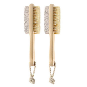 Factory Direct Eco-Friendly Natural Double Side Wood Foot Pumice Stone Brush With Boar Bristle Nail Clean Brush