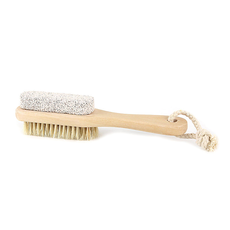 Factory Direct Eco-Friendly Natural Double Side Wood Foot Pumice Stone Brush With Boar Bristle Nail Clean Brush