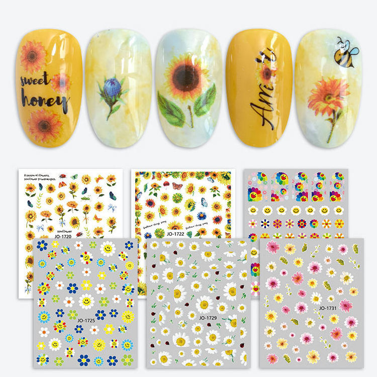 Popular Exquisite Sunflower Daisy Bee Butterfly Nail Art Decals Diy Decorative Stickers