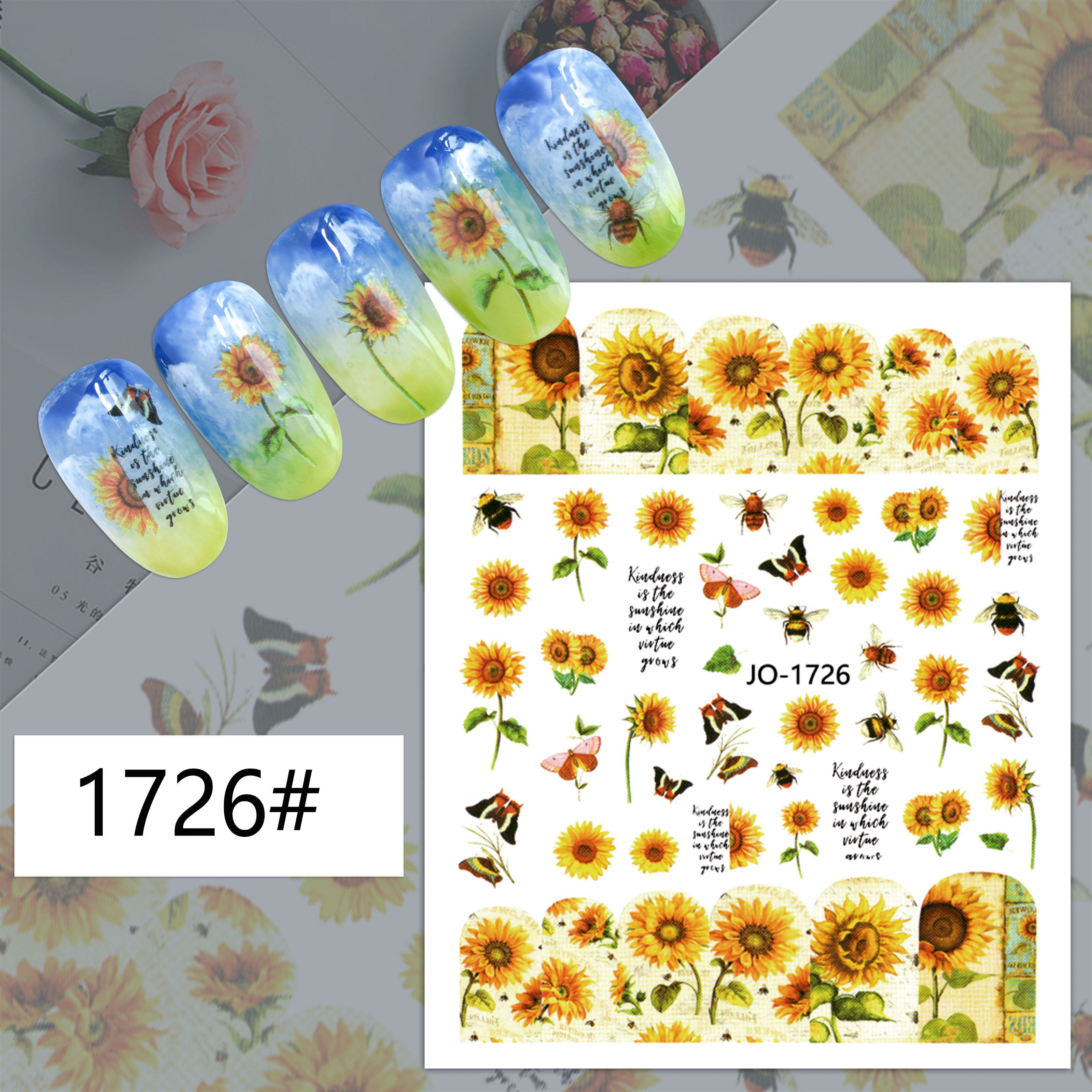 Popular Exquisite Sunflower Daisy Bee Butterfly Nail Art Decals Diy Decorative Stickers