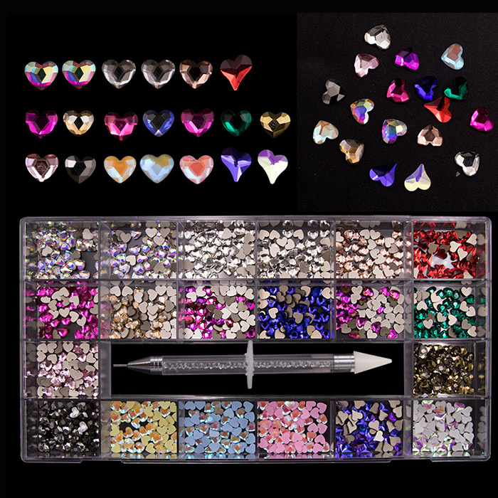 Popular Multi Shapes Nail Flatback Crystals Round AB Nail Fancy Rhinestone Box Kit Set Nail Stones