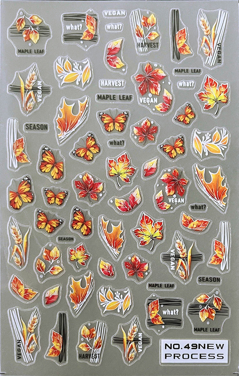 New Nail Art Sticker Flower Letter Butterfly Leaf Blue Pattern 3d Press On Nail Stickers