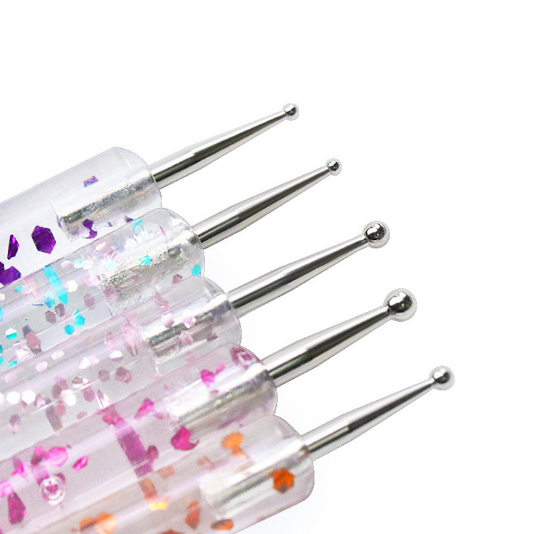 2-way Rhinestone Studs Transparent Dotting Picker Nail Art Pens 2 In 1 Crystal Acrylic Nail Art Brush Pen Set