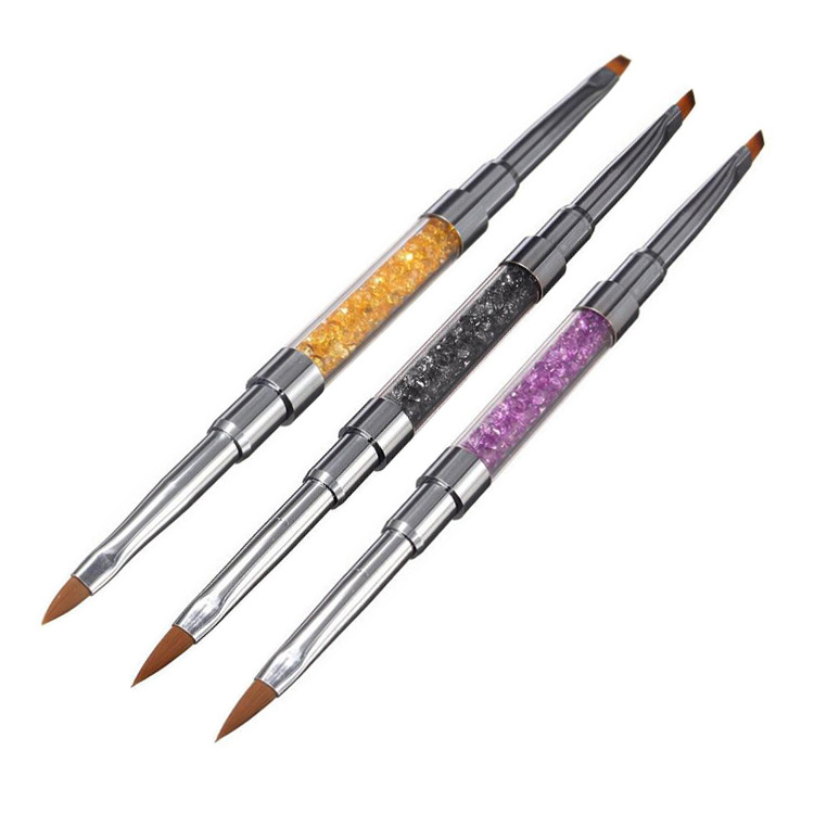 Professional Nail Art Detailed Brush Set Polish Applicator Double Heads Metal Crimped Rhinestone Embossing Nail Brush