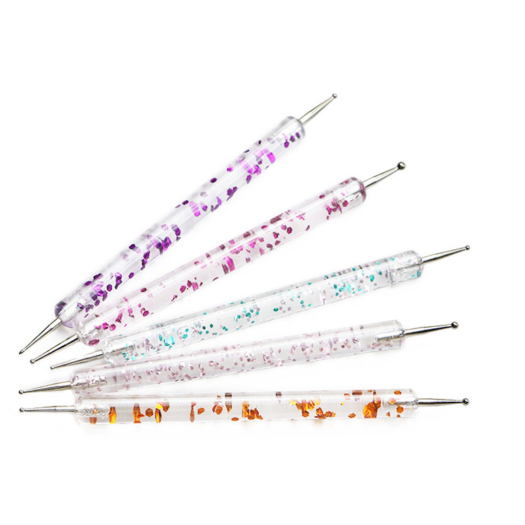 2-way Rhinestone Studs Transparent Dotting Picker Nail Art Pens 2 In 1 Crystal Acrylic Nail Art Brush Pen Set