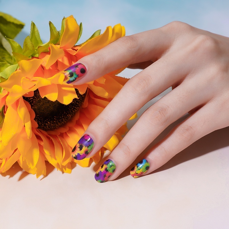 Felice brand 100% real nail art sticker nail polish strips self-adhesive colorful sunflower nail stickers for wholesale