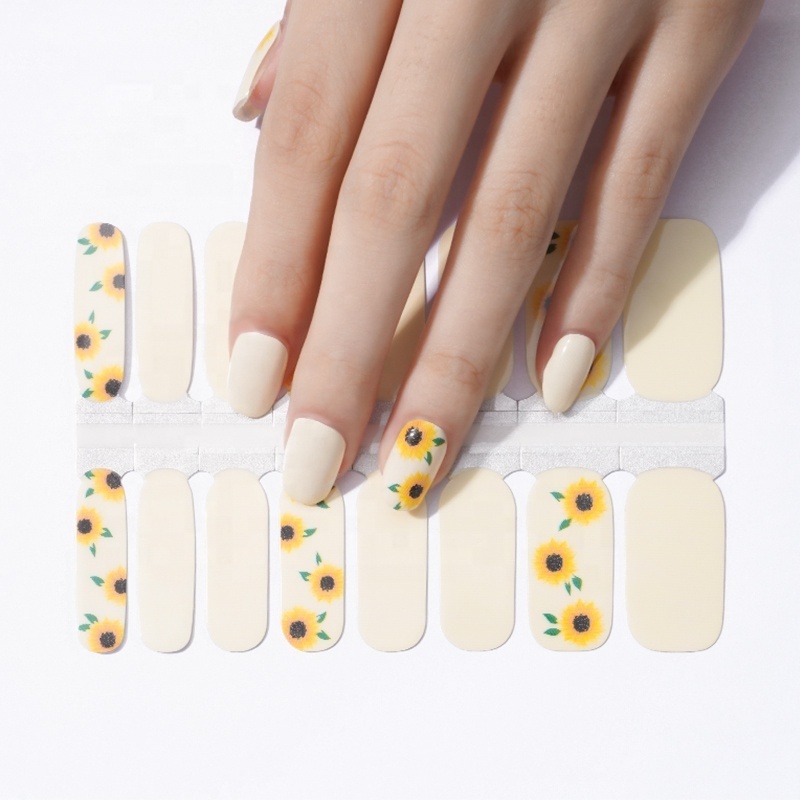 Felice brand 100% real nail art sticker nail polish strips self-adhesive colorful sunflower nail stickers for wholesale