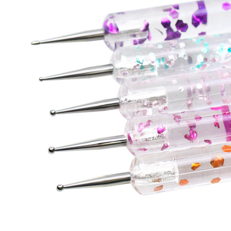 2-way Rhinestone Studs Transparent Dotting Picker Nail Art Pens 2 In 1 Crystal Acrylic Nail Art Brush Pen Set