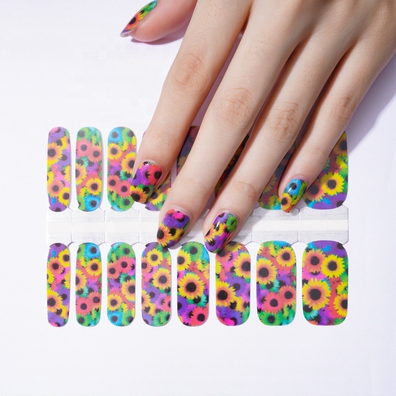 Felice brand 100% real nail art sticker nail polish strips self-adhesive colorful sunflower nail stickers for wholesale