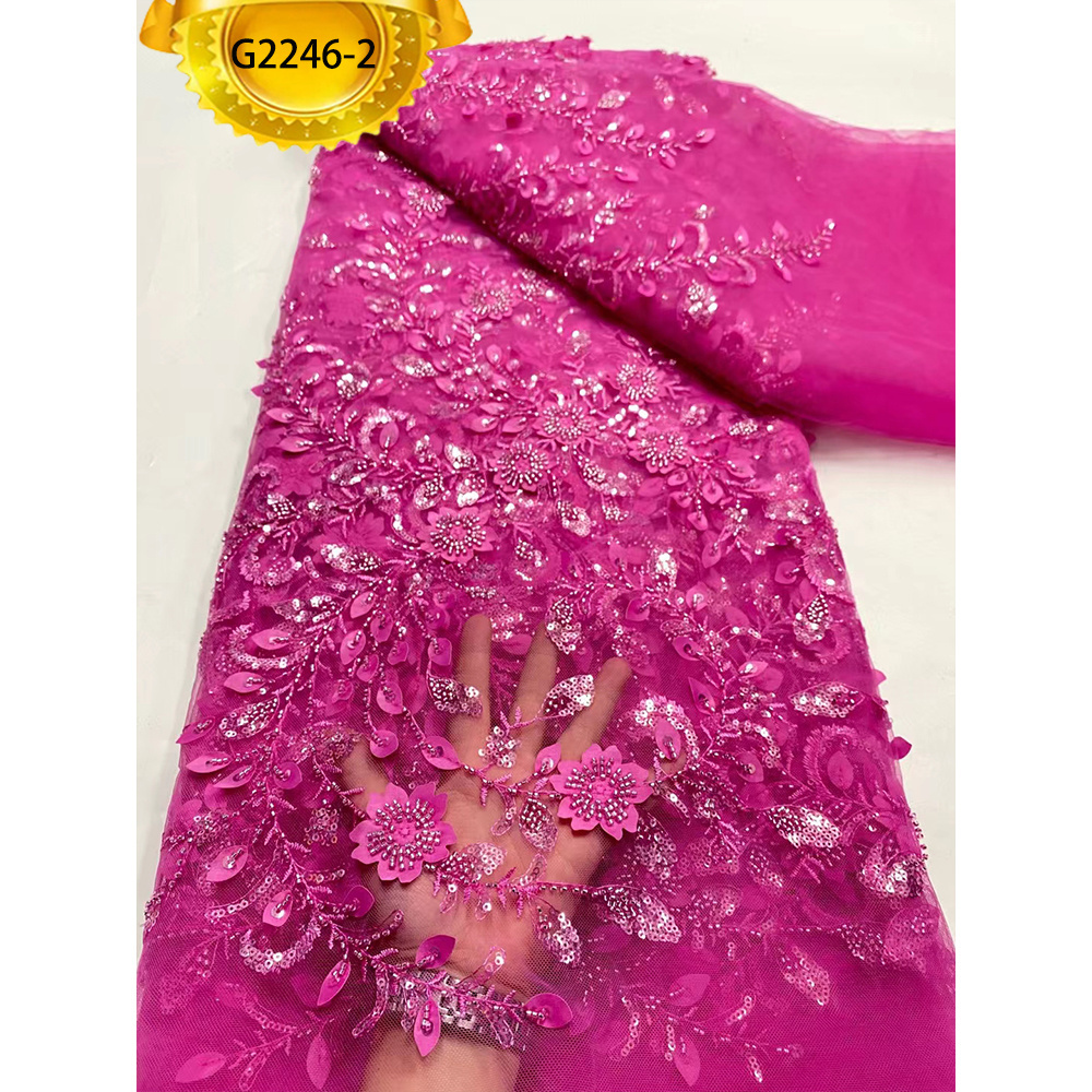 G2246 Beaded Lace Fabric Luxury Embroidered Lace 3D flowers French Net Lace Fabric For Women Wedding Dress For Party