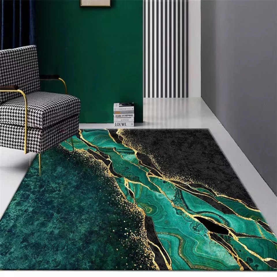 Fast delivery Machine Made Luxury Green And Golden printed living room home decorative rugs Carpet in stock