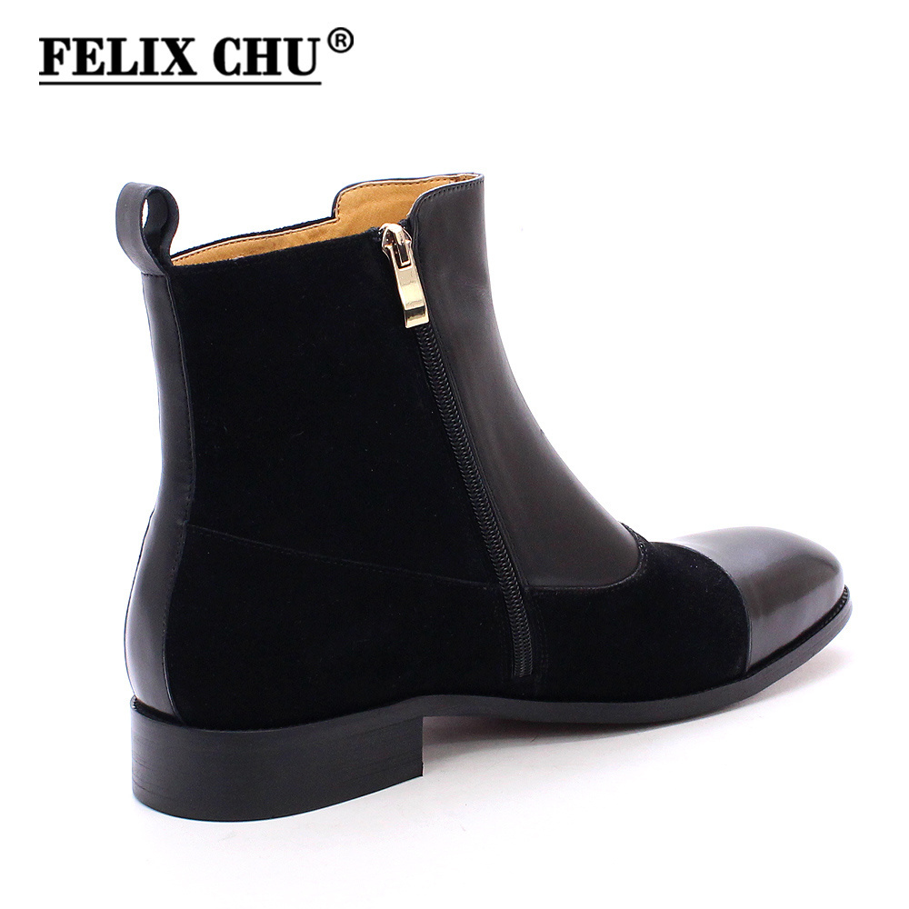 Genuine Leather Men Shoes Captoe  Nubuck Patchwork Casual High Top Shoes With Buckle Male Midi Boots