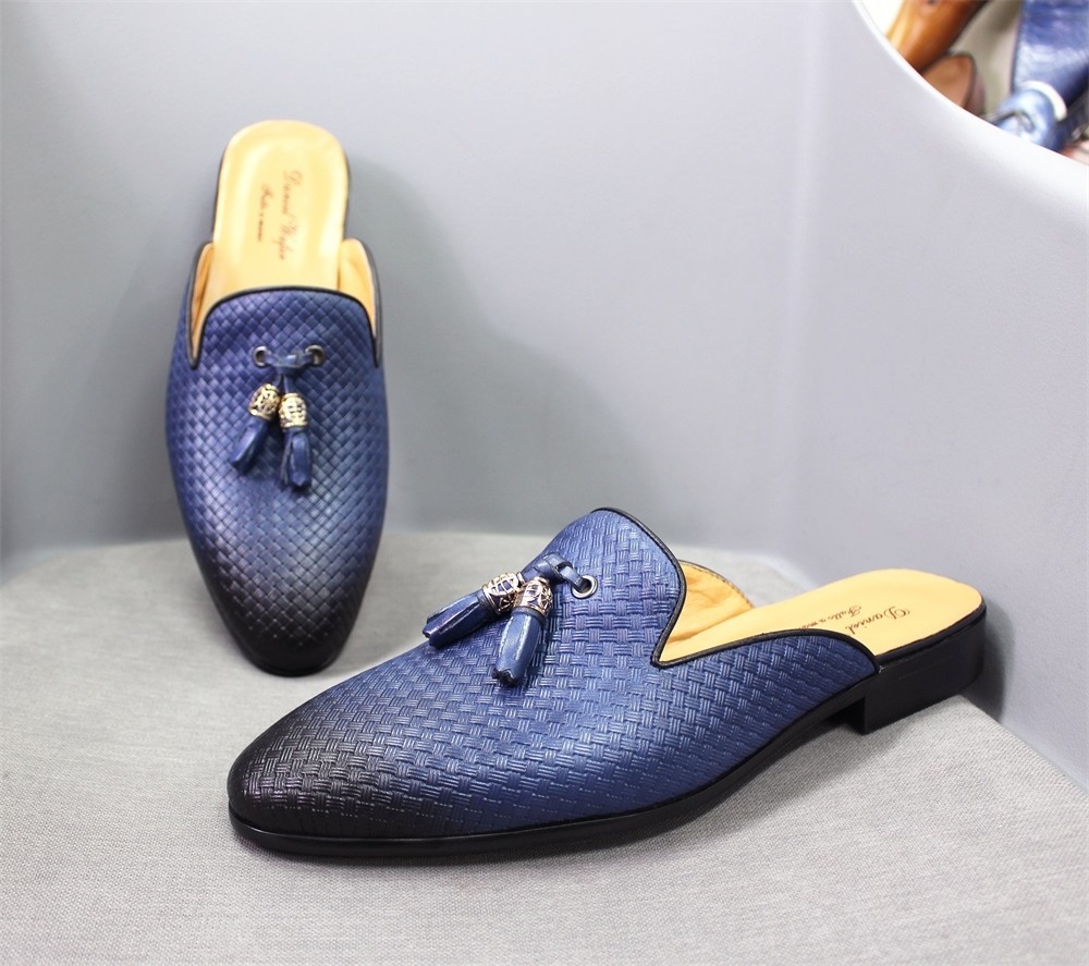 2021 fashion leather luxury pure blue brown leather half shoes black men's casual leather for men dress holiday