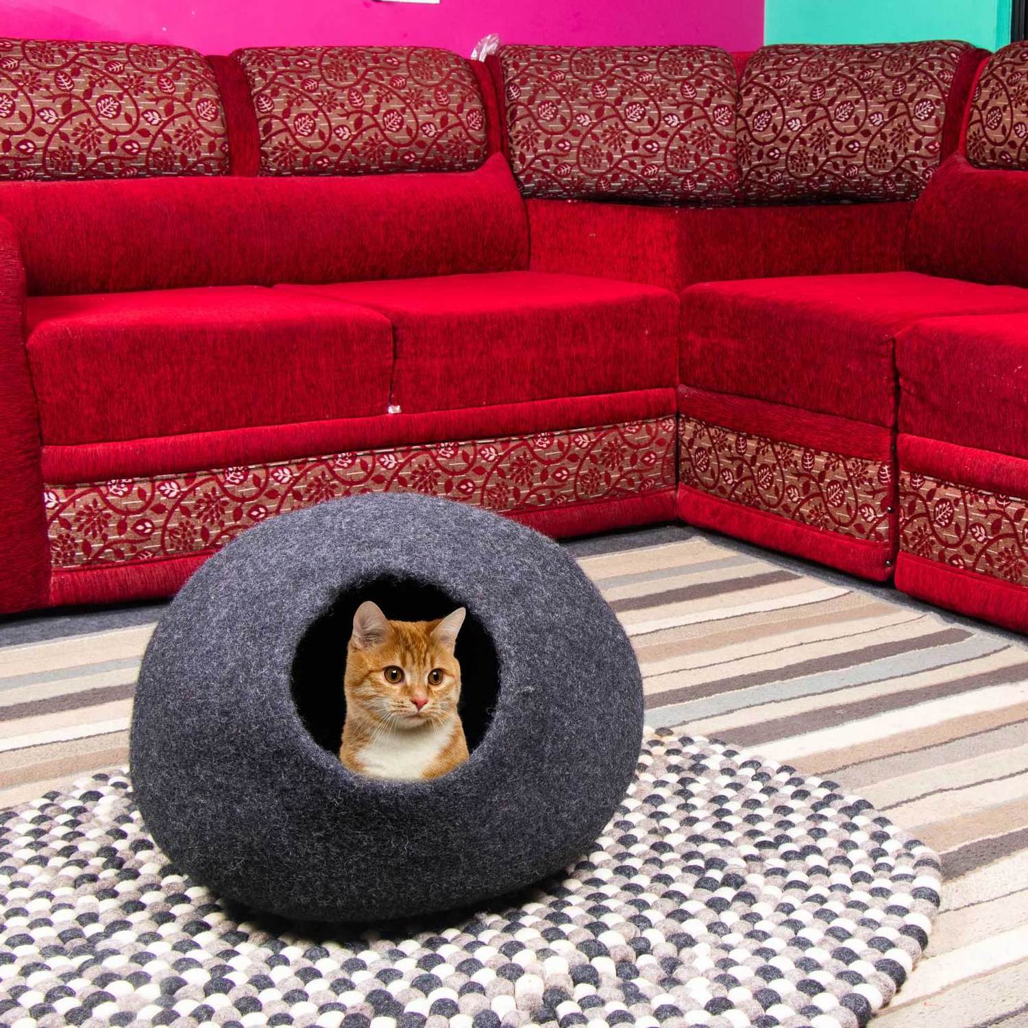 Charcoal Cat Cave-Felt Cat Cave-Premium Felt Cat Bed Cave