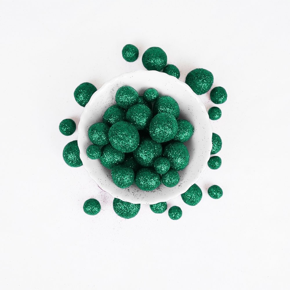 2.2cm Wool Felt Green Glitter Ball, 100% Handmade and Eco Friendly Ball Made for Decoration and Gift purpose